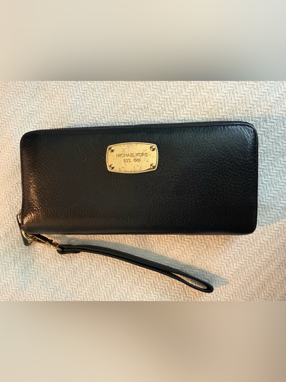 Michael Kors Black Leather Zip Wristlet Wallet